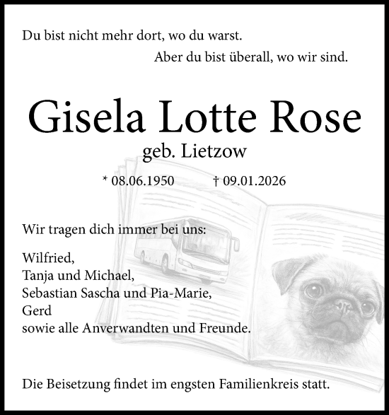 Anzeige von Gisela Lotte Rose von Mindener Tageblatt