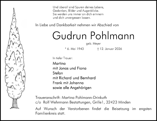 Anzeige von Gudrun Pohlmann von Mindener Tageblatt