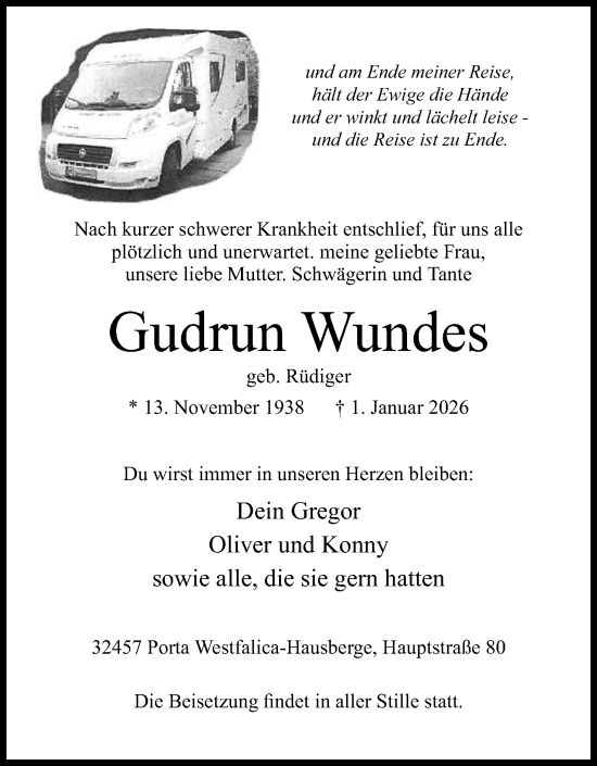 Anzeige von Gudrun Wundes von Mindener Tageblatt