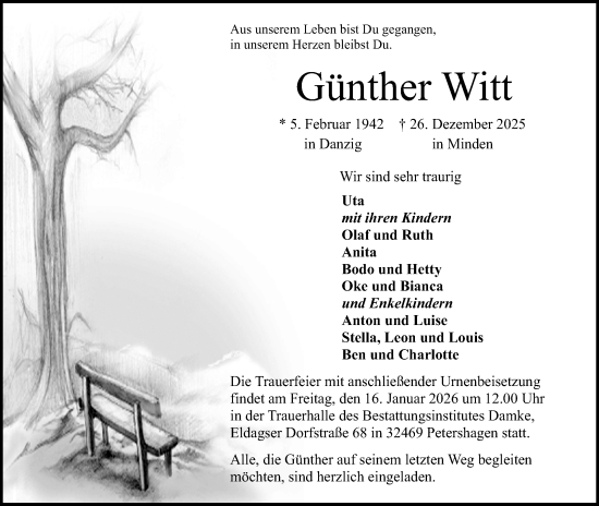 Anzeige von Günther Witt von Mindener Tageblatt