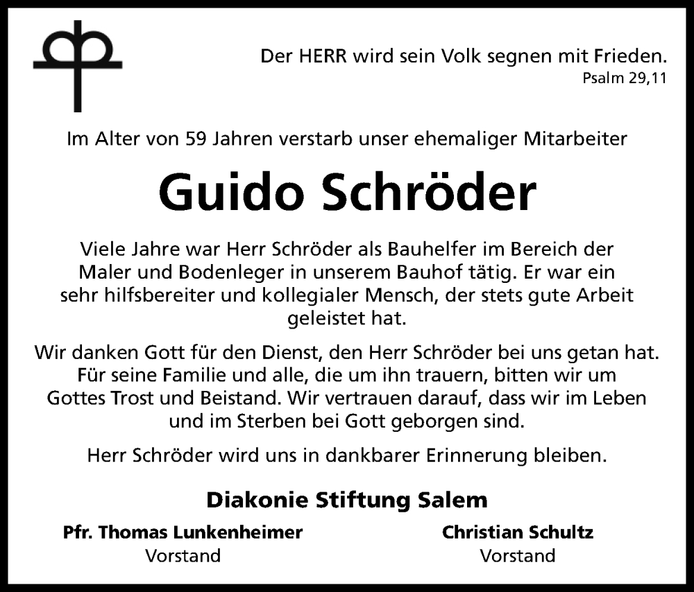  Traueranzeige für Guido Schröder vom 22.01.2026 aus Mindener Tageblatt