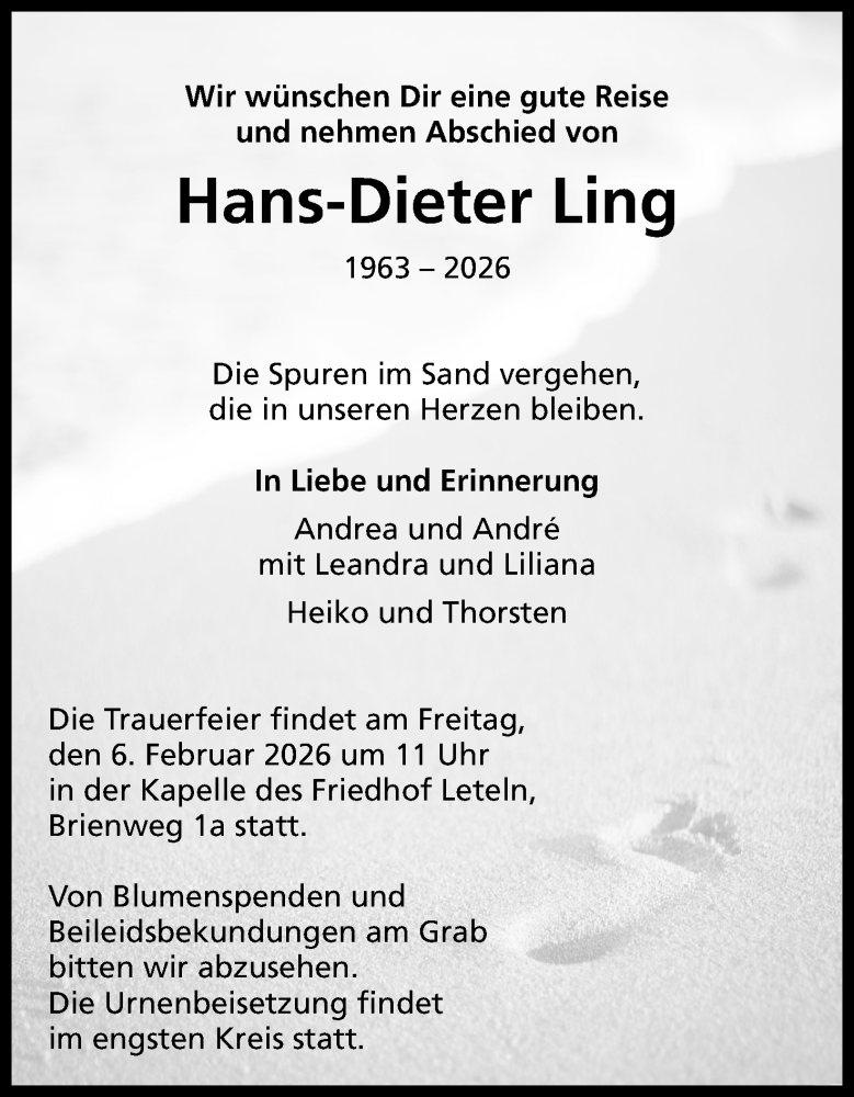  Traueranzeige für Hans-Dieter Ling vom 31.01.2026 aus Mindener Tageblatt