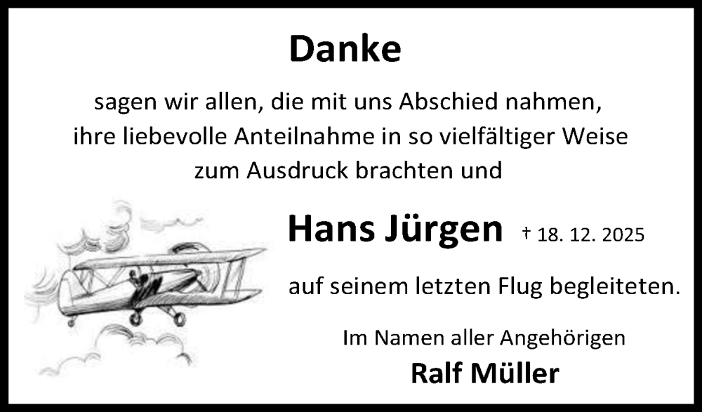  Traueranzeige für Hans Jürgen Müller vom 17.01.2026 aus Mindener Tageblatt