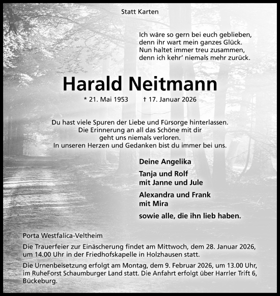 Anzeige von Harald Neitmann von Mindener Tageblatt