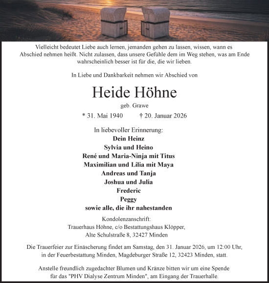 Anzeige von Heide Höhne von Mindener Tageblatt