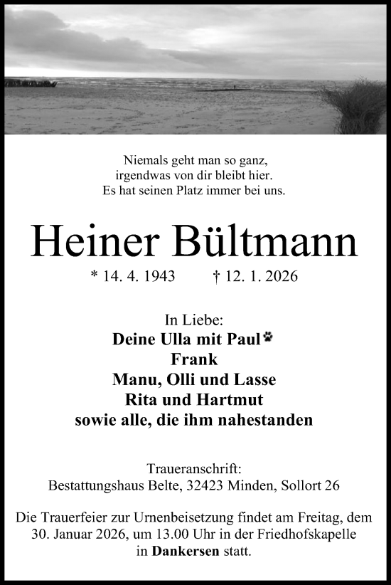 Anzeige von Heiner Bültmann von Mindener Tageblatt