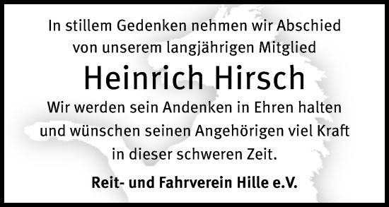 Anzeige von Heinrich Hirsch von Mindener Tageblatt