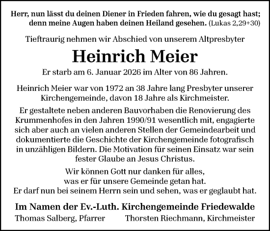 Anzeige von Heinrich Meier von Mindener Tageblatt