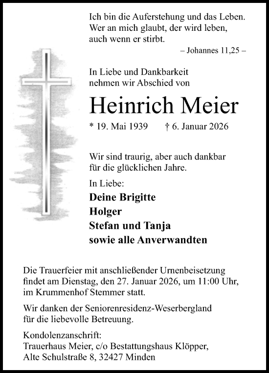 Anzeige von Heinrich Meier von Mindener Tageblatt