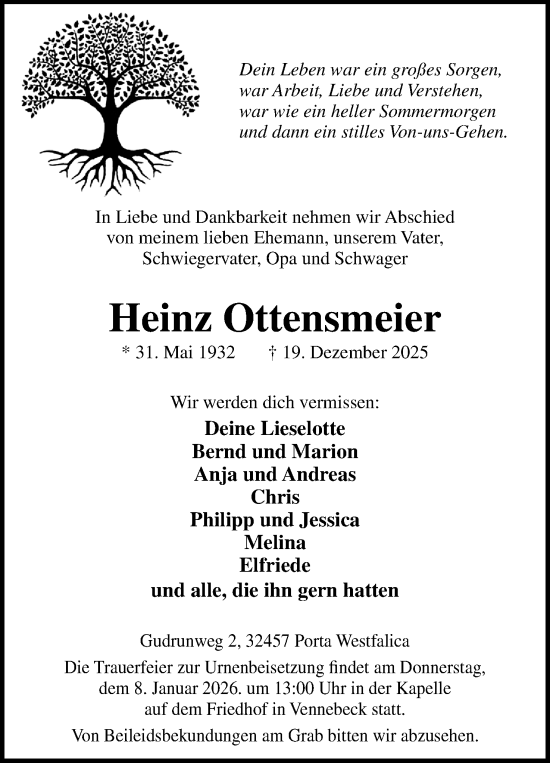 Anzeige von Heinz Ottensmeier von Mindener Tageblatt