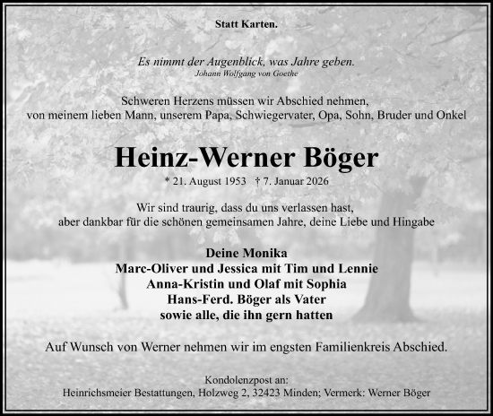 Anzeige von Heinz-Werner Böger von Mindener Tageblatt