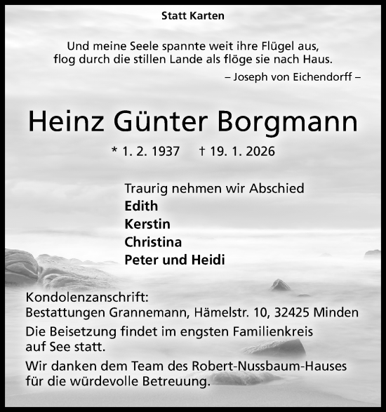 Anzeige von Heinz Günter Borgmann von Mindener Tageblatt
