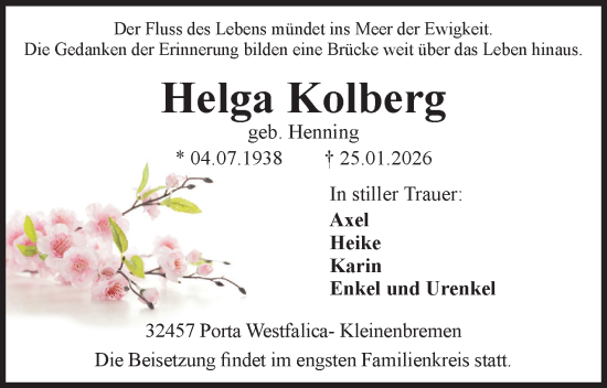 Anzeige von Helga Kolberg von Mindener Tageblatt