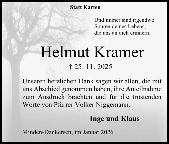 Anzeige von Helmut Kramer von Mindener Tageblatt