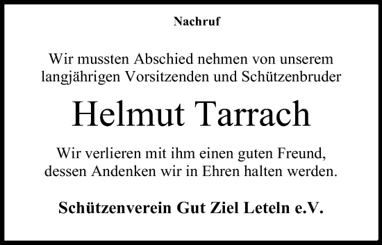 Anzeige von Helmut Tarrach von Mindener Tageblatt