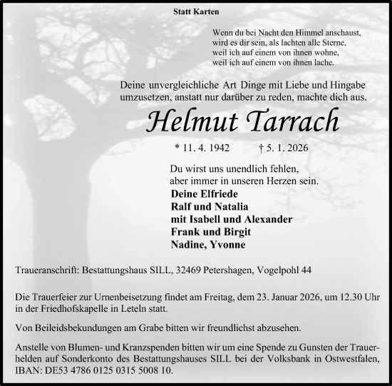 Anzeige von Helmut Tarrach von Mindener Tageblatt