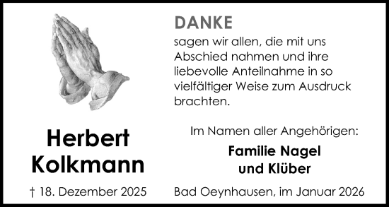 Anzeige von Herbert Kolkmann von Mindener Tageblatt