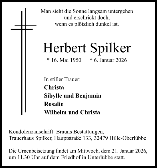 Anzeige von Herbert Spilker von Mindener Tageblatt