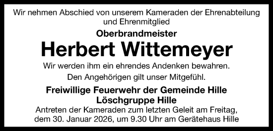 Anzeige von Herbert Wittemeyer von Mindener Tageblatt