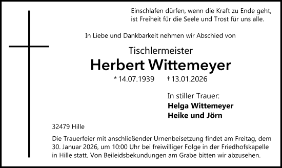 Anzeige von Herbert Wittemeyer von Mindener Tageblatt