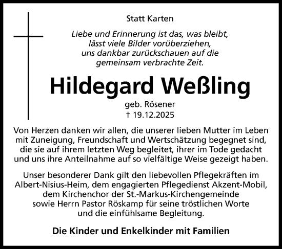 Anzeige von Hildegard Weßling von Mindener Tageblatt