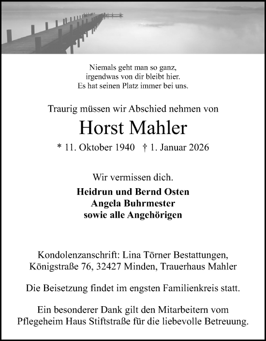 Anzeige von Horst Mahler von Mindener Tageblatt
