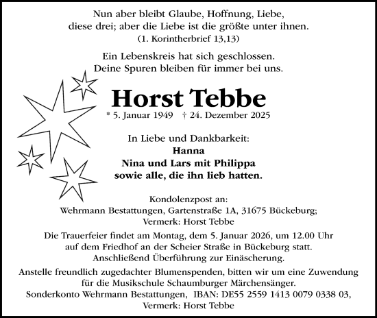 Anzeige von Horst Tebbe von Mindener Tageblatt