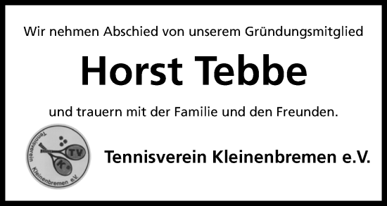 Anzeige von Horst Tebbe von Mindener Tageblatt
