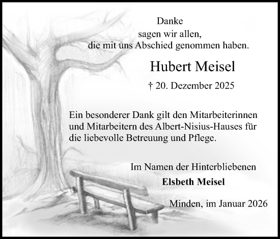 Anzeige von Hubert Meisel von Mindener Tageblatt