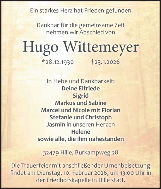 Anzeige von Hugo Wittemeyer von Mindener Tageblatt