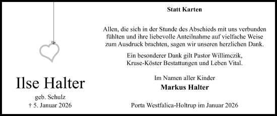 Anzeige von Ilse Halter von Mindener Tageblatt