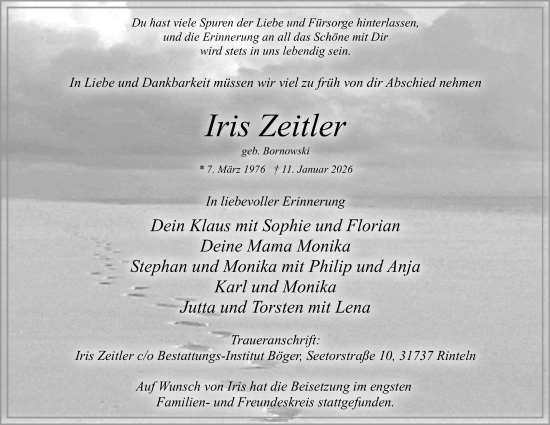 Anzeige von Iris Zeitler von Mindener Tageblatt