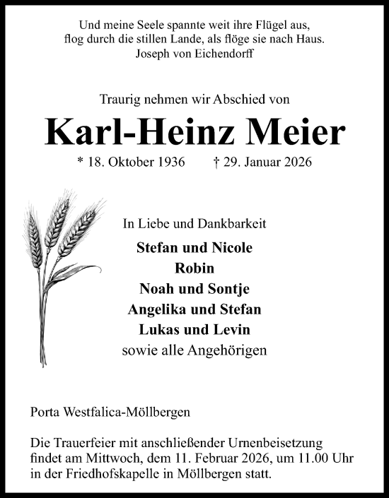 Anzeige von Karl-Heinz Meier von Mindener Tageblatt
