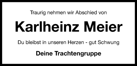 Anzeige von Karlheinz Meier von Mindener Tageblatt