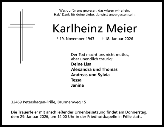 Anzeige von Karlheinz Meier von Mindener Tageblatt