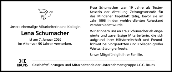 Anzeige von Lena Schumacher von Mindener Tageblatt