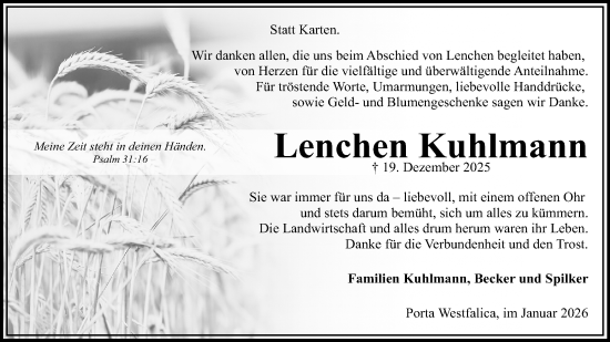 Anzeige von Lenchen Kuhlmann von Mindener Tageblatt