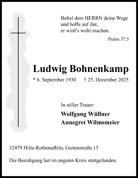 Anzeige von Ludwig Bohnenkamp von Mindener Tageblatt