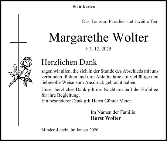 Anzeige von Margarethe Wolter von Mindener Tageblatt