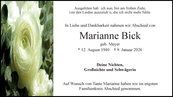 Anzeige von Marianne Bick von Mindener Tageblatt