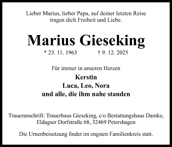Anzeige von Marius Gieseking von Mindener Tageblatt