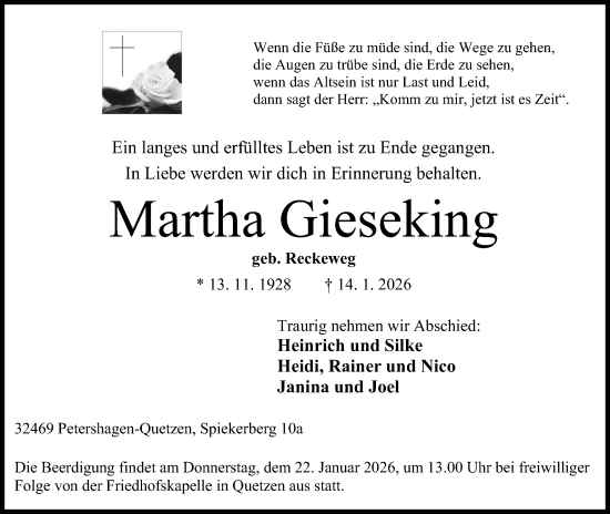 Anzeige von Martha Gieseking von Mindener Tageblatt