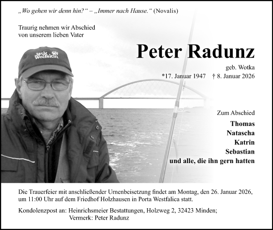 Anzeige von Peter Radunz von Mindener Tageblatt
