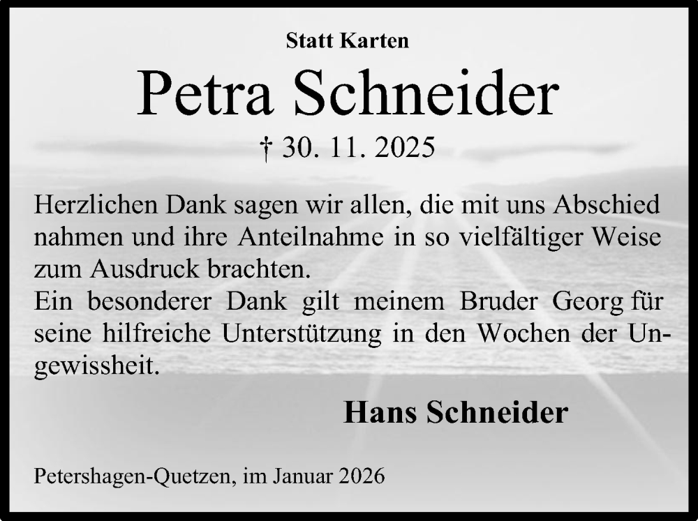  Traueranzeige für Petra Schneider vom 24.01.2026 aus Mindener Tageblatt