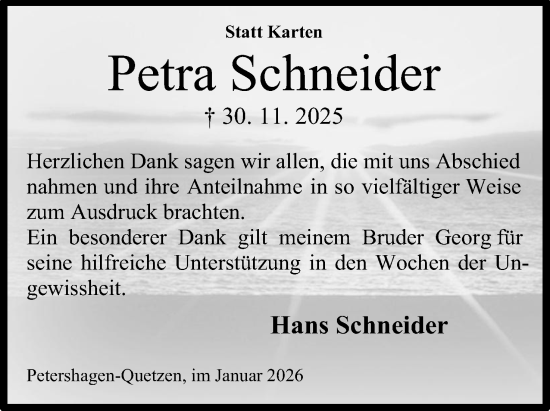 Anzeige von Petra Schneider von Mindener Tageblatt