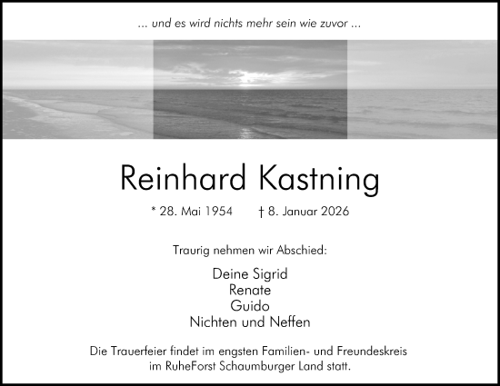 Anzeige von Reinhard Kastning von Mindener Tageblatt