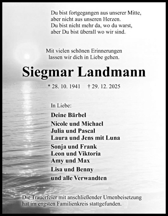 Anzeige von Siegmar Landmann von Mindener Tageblatt