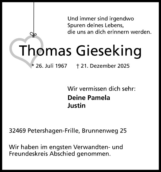 Anzeige von Thomas Gieseking von Mindener Tageblatt