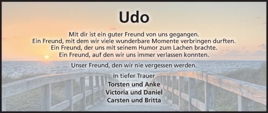 Anzeige von Udo Tietz von Mindener Tageblatt