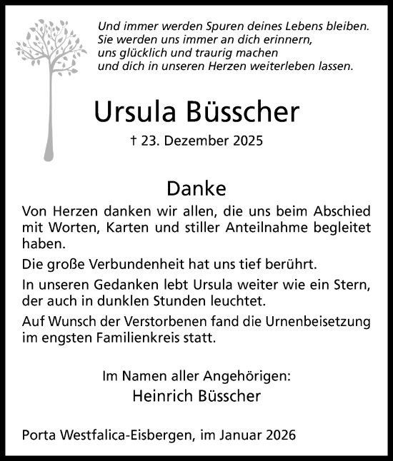 Anzeige von Ursula Büsscher von Mindener Tageblatt